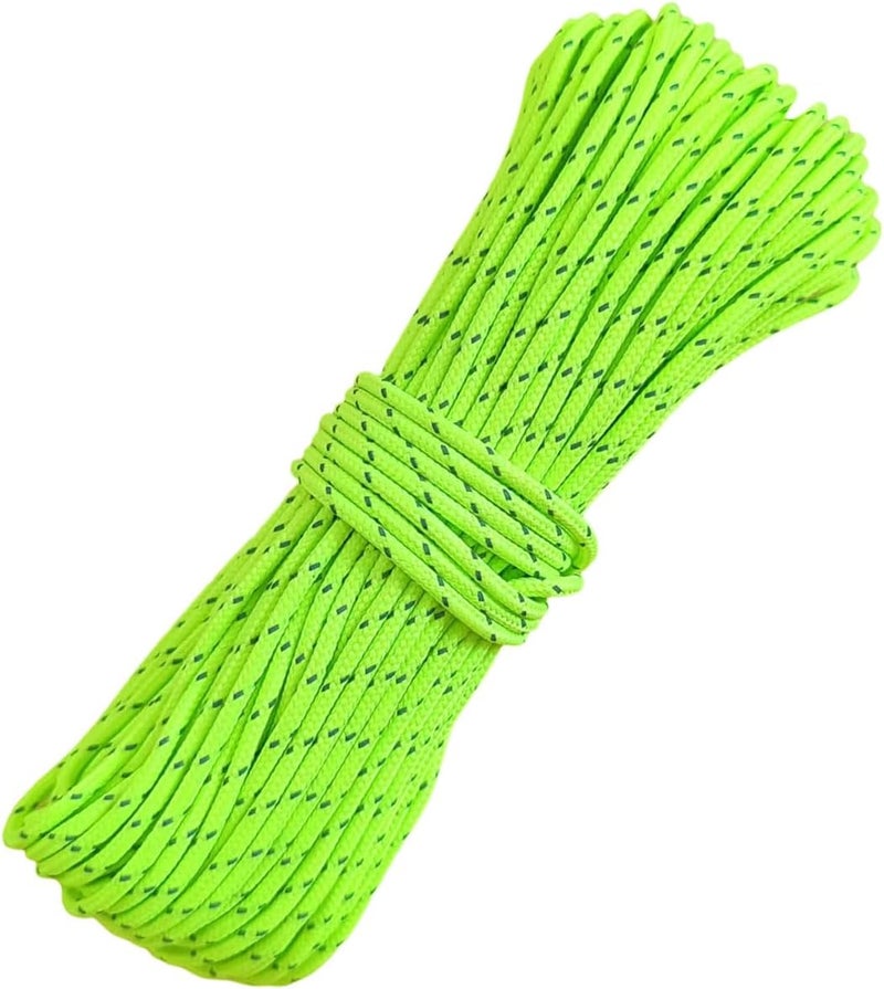 Legnowit 2mm Fluorescent Reflective Guyline Camping Paracord, Ultralight Thin Cord Rope for Tarp Rain Fly Tent Camping, 65 Feet (Green) - Image 1